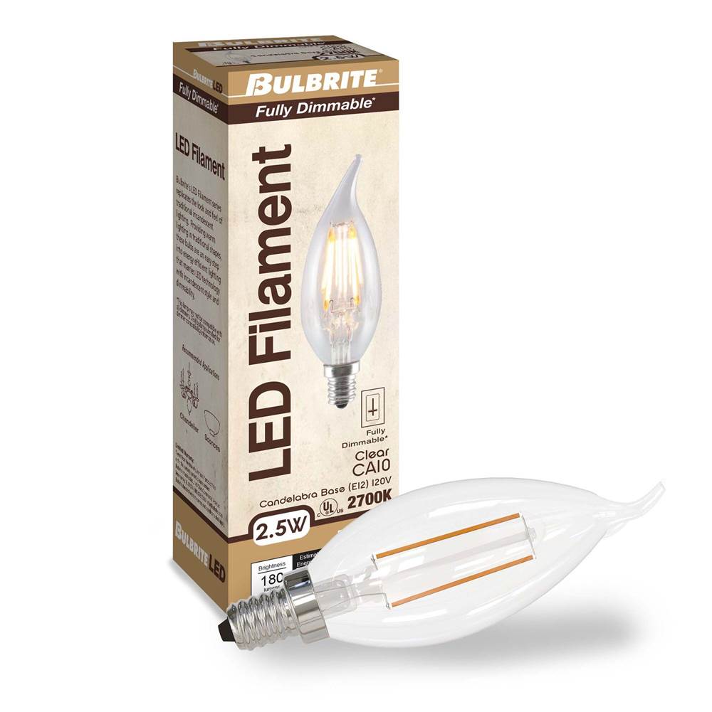 Bulbrite  2.5w Led Ca10 2700k Filament E12 Fully Compatible Dimming