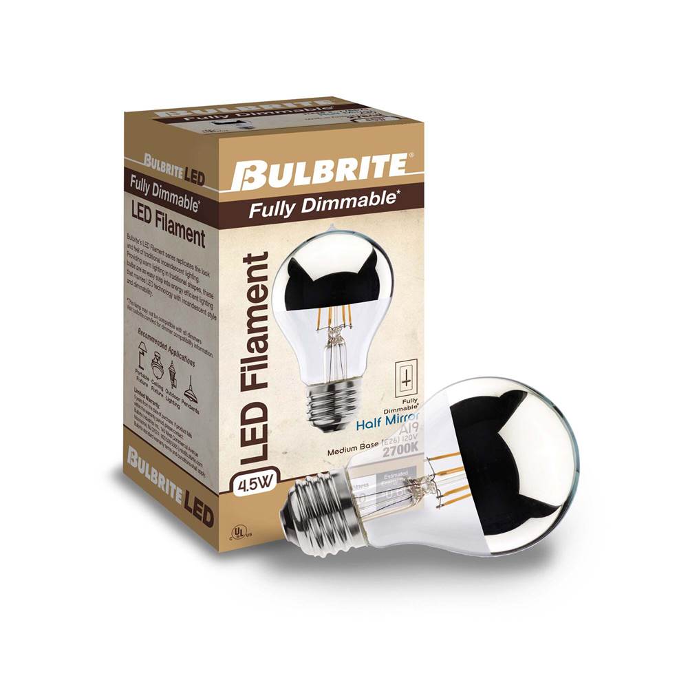 Bulbrite  4.5w Led A19 2700k Filament Half Mirror E26 120v Fully Compatible Dimming