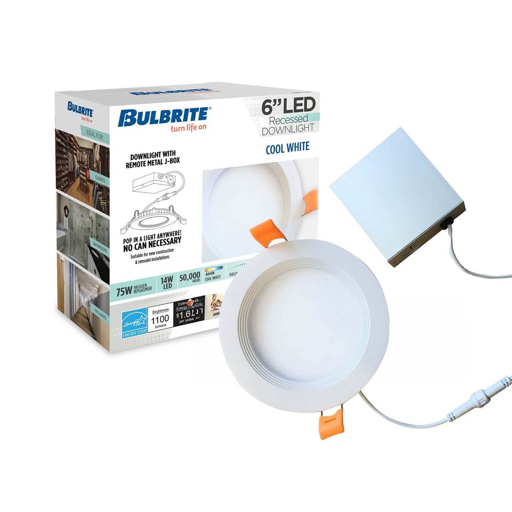 Bulbrite  14w Led 6'' Recessed Downlight W/ Metal Jbox White Round Dimmable 80cri 4000k 120v