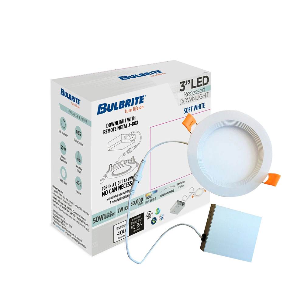 Bulbrite  7w Led 3'' Recessed Downlight W/ Metal Jbox And Baffle White Round Dimmable 90cri 3000k 120v