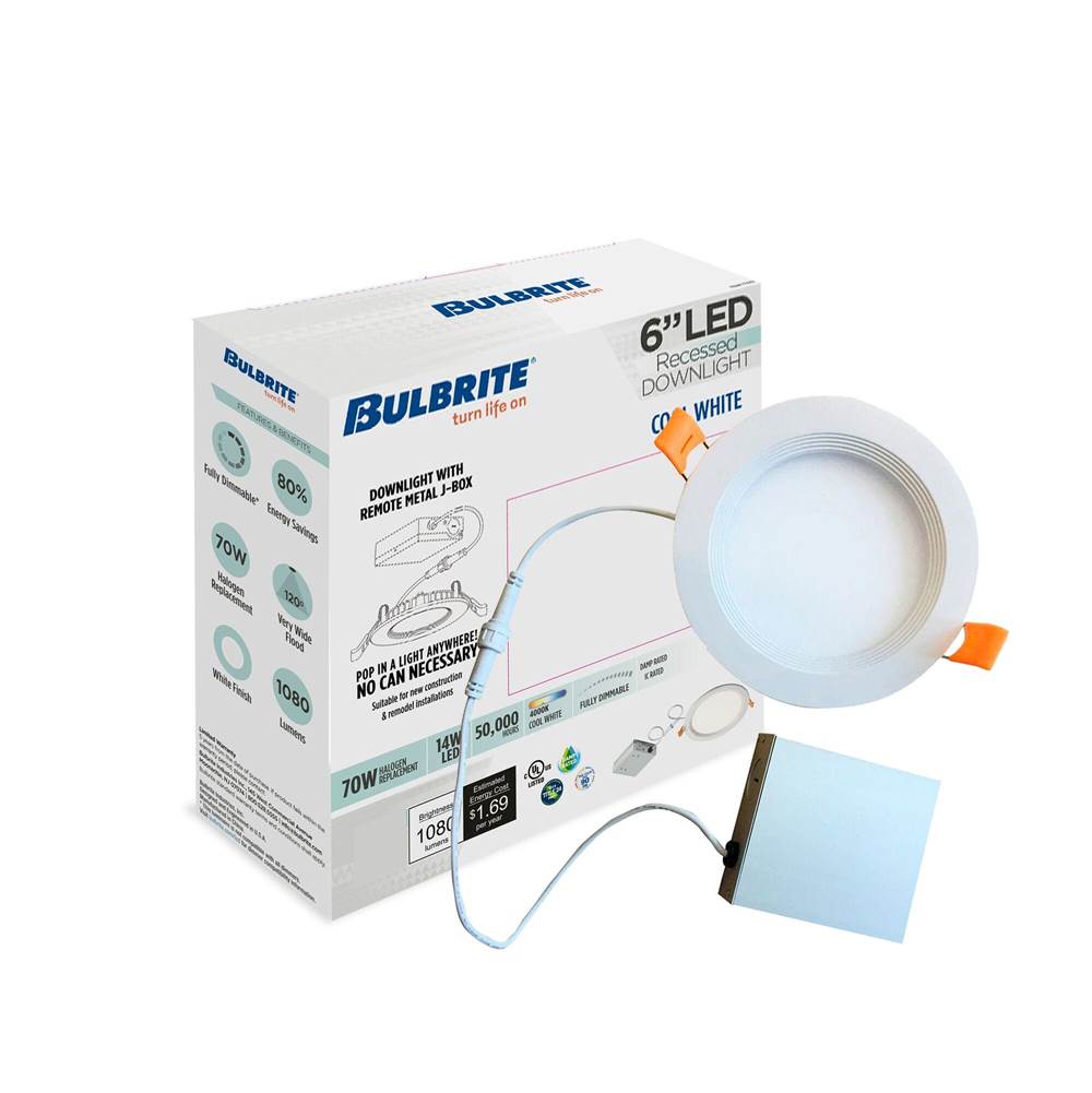 Bulbrite  14w Led 6'' Recessed Downlight W/ Metal Jbox And Baffle White Round Dimmable 90cri 4000k 120v