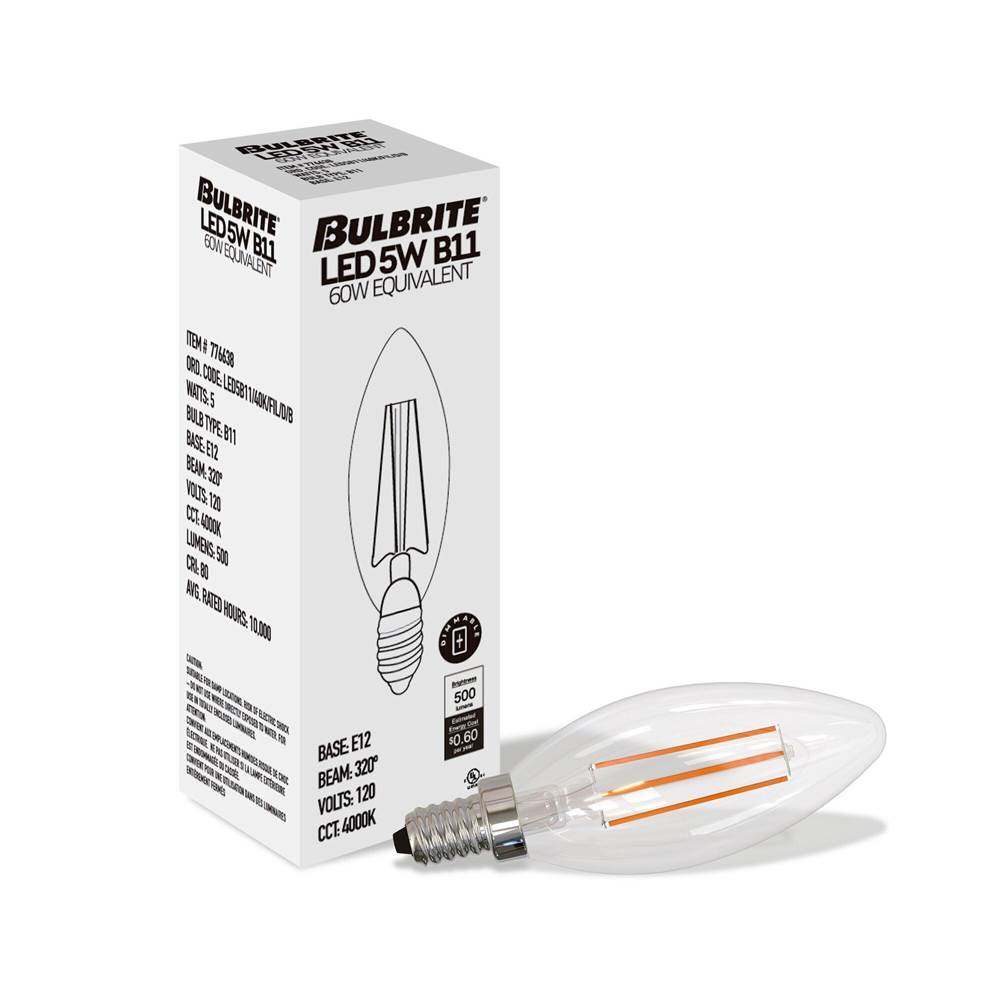 Bulbrite  5w Led B11 4000k Filament E12 Dim