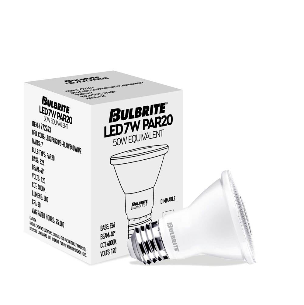 Bulbrite  7w Led Par20 4000k 80cri Basics Flood Wet Dimmable