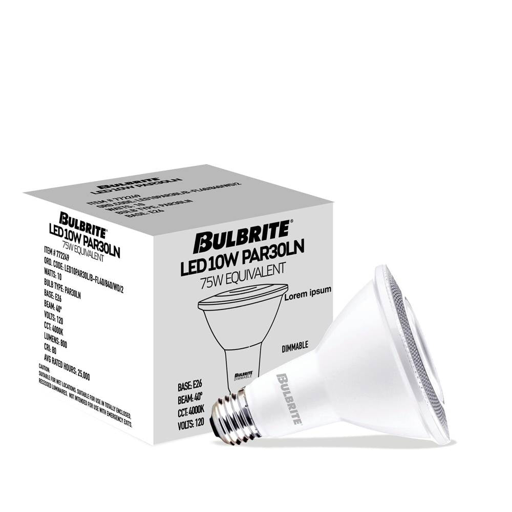 Bulbrite  10w Led Par30 Long Neck 4000k 80cri Basics Flood Wet Dimmable