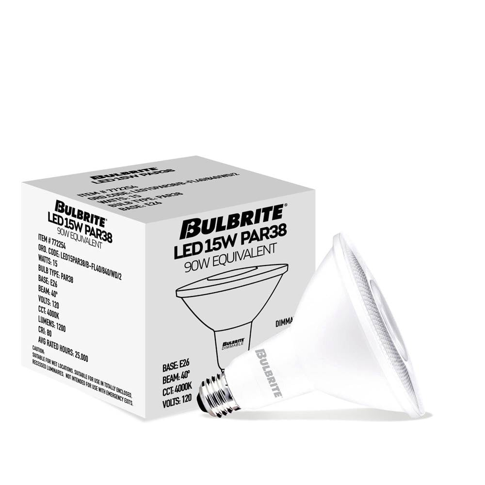 Bulbrite  15w Led Par38 4000k 80cri Basics Flood Wet Dimmable