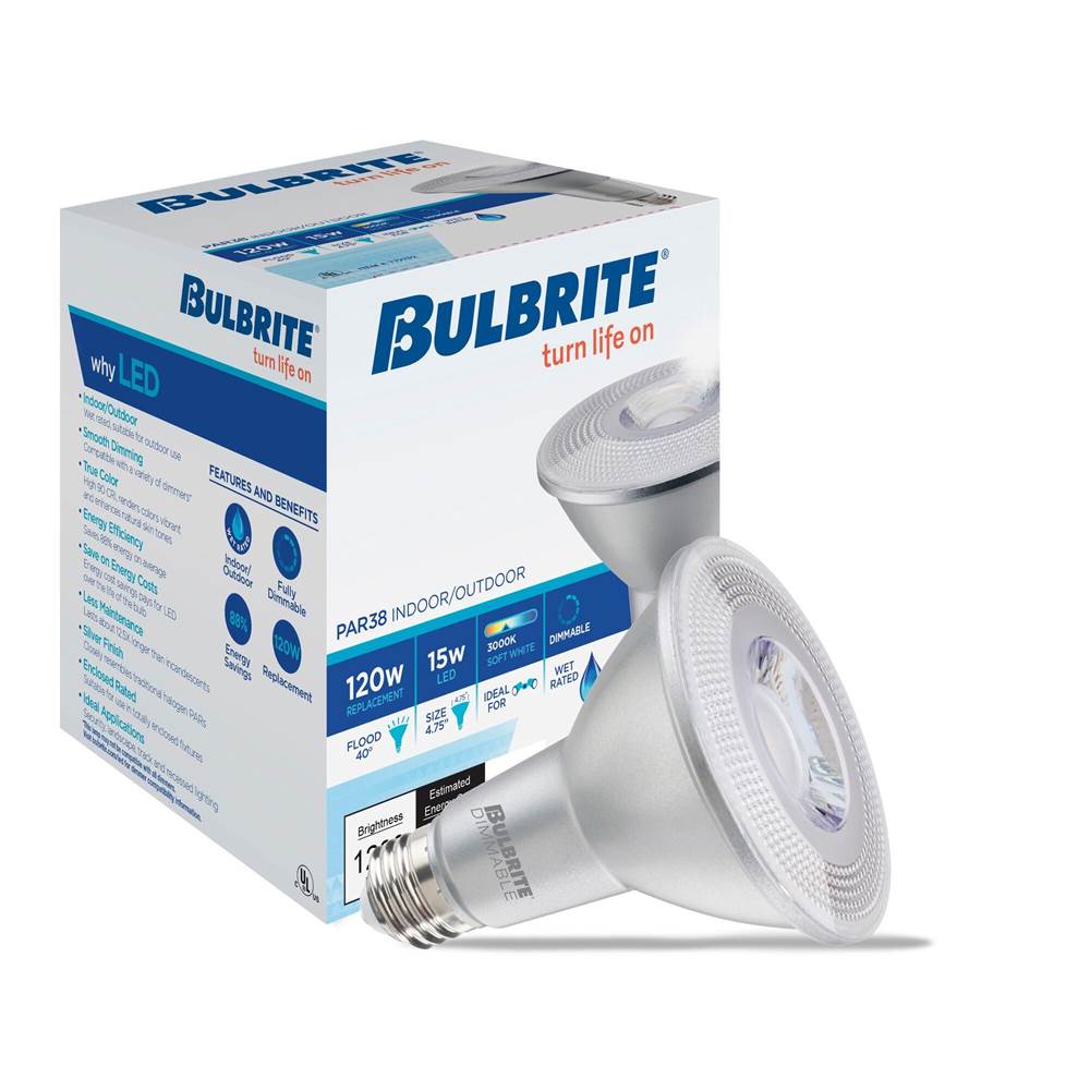 Bulbrite  15w Led Par38 3000k Flood Wet Dimmable