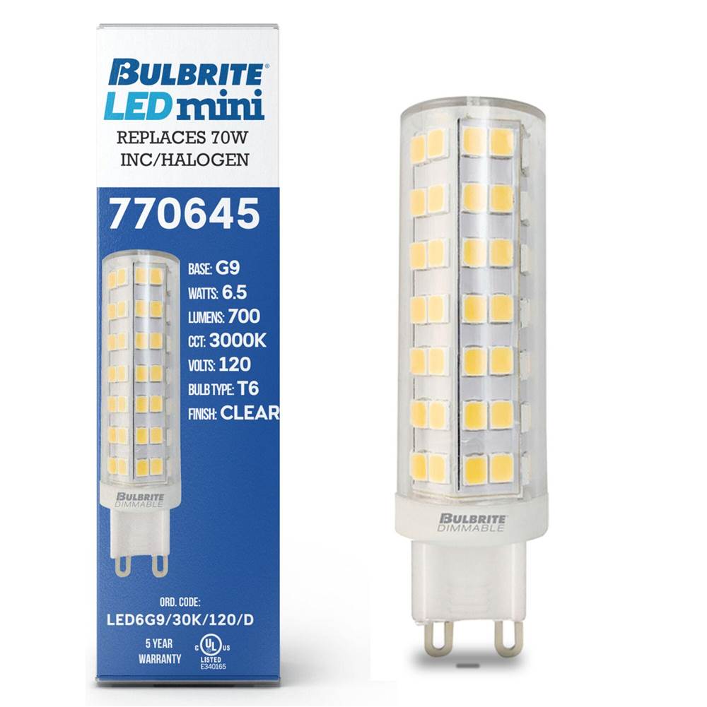 Bulbrite  6.5w Led G9 Clear 3000k Dimmable 120v