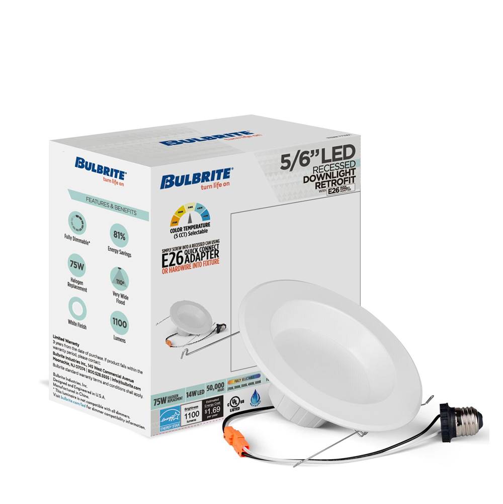 Bulbrite  14w Led 5/6'' 5cct Retrofit Smooth White Round Dimmable 90cri 120v