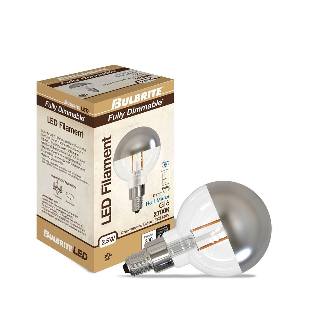Bulbrite  2.5w Led G16 2700k Filament Half Mirror E12 Fully Compatible Dimming