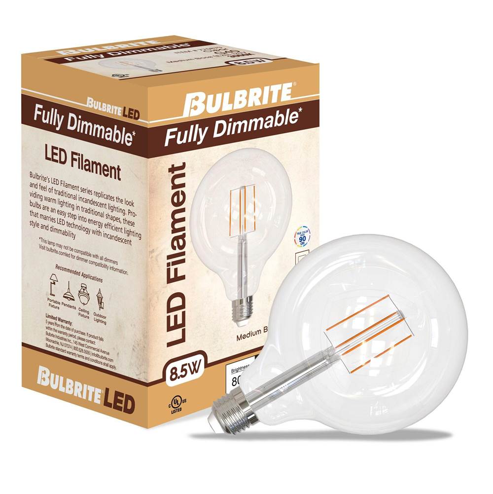 Bulbrite  8.5w Led G40 3000k Filament Fully Compatible Dimming
