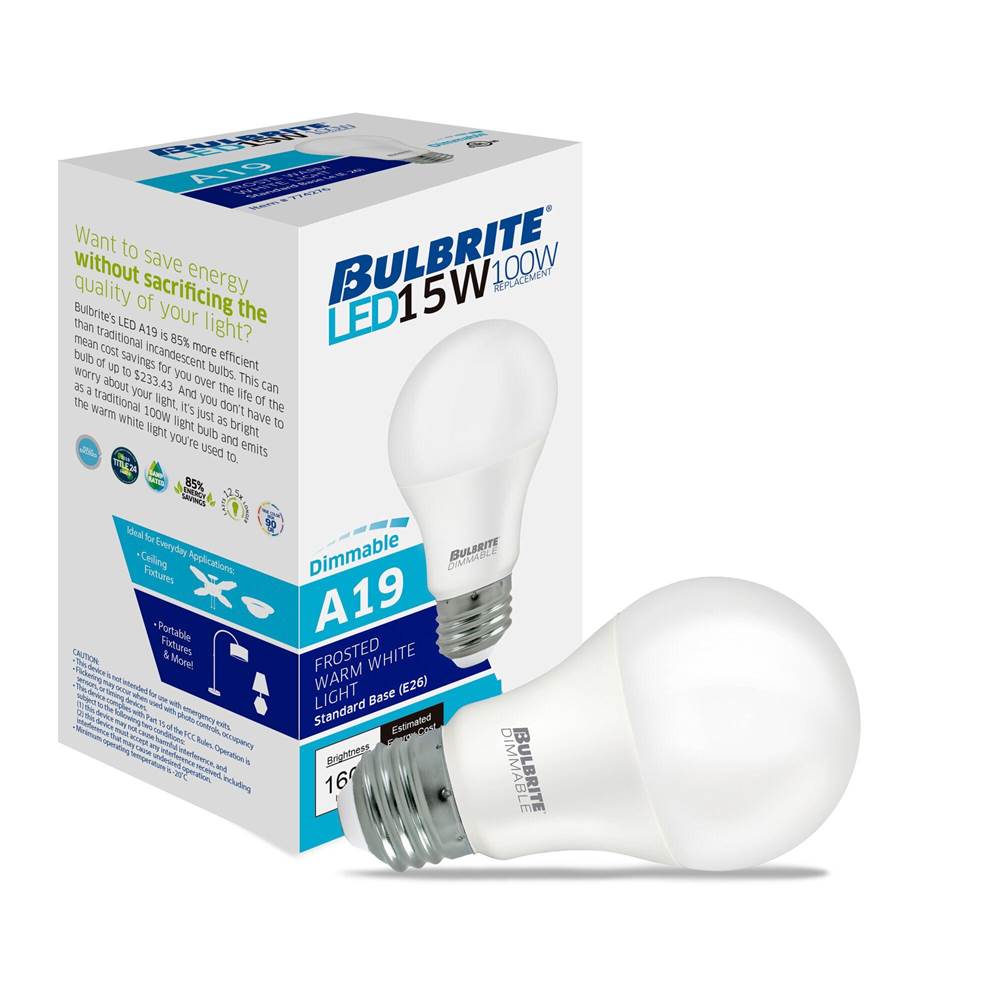 Bulbrite  Led Filament 15 Watt A19 Bulb With A Frost Finish And A E26 Base - 2700k (warm White Light) 1600 Lumens