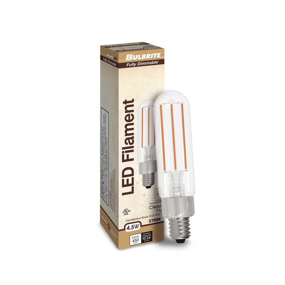 Bulbrite  4.5w Led T6 2700k Filament E12 Clear Fully Compatible Dimming