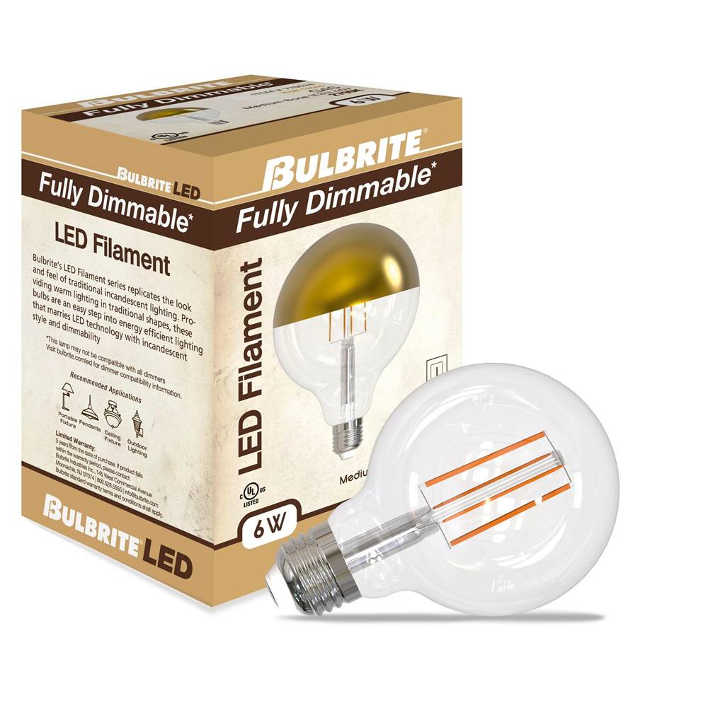 Bulbrite  6w Led G40 2700k Filament Half Gold E26 Fully Compatible Dimming