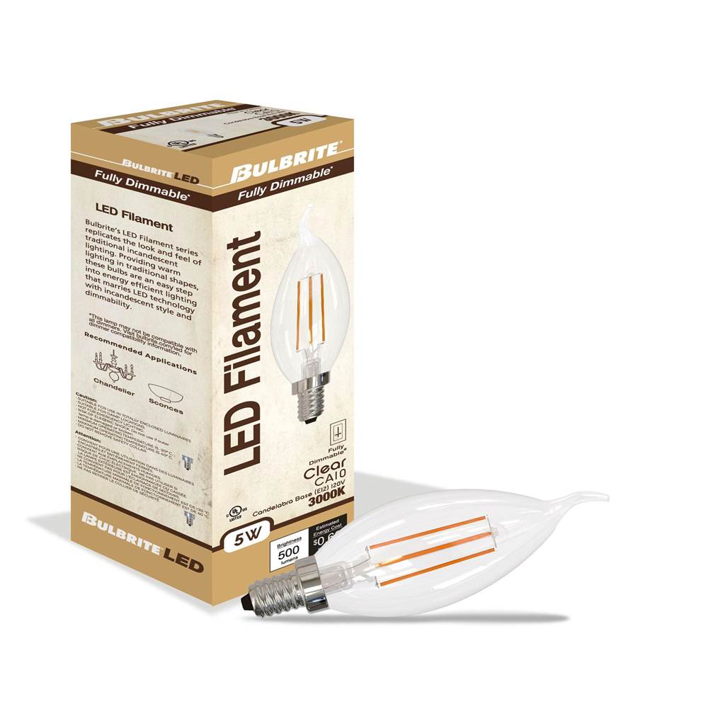 Bulbrite  5w Led Ca10 3000k Filament E12 Fully Compatible Dimming Ja8