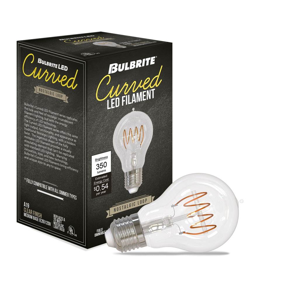 Bulbrite  4.5w Led A19 2100k Curved Filament Loop