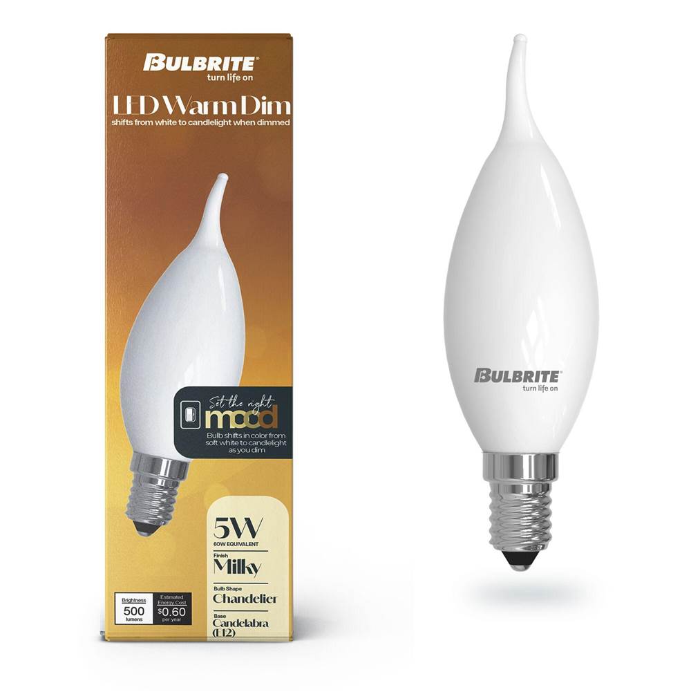 Bulbrite  5w Led Ca10 3000k - 1800k Filament Milky Warm Dim E12