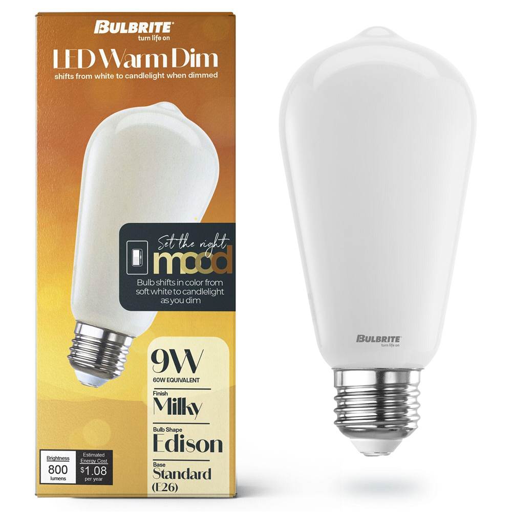 Bulbrite  9w Led St18 3000k - 1800k Filament Milky Warm Dim