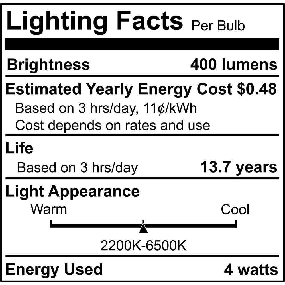 Bulbrite  Smart Led Wifi Bulb 4w B11 90cri White Light Clear Blunt Tip 40w Equivalent 1pk