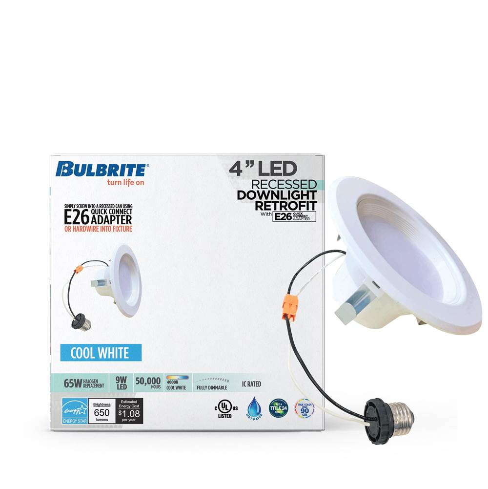 Bulbrite  9w Led 4'' Downlight Retrofit 4000k White Round Dimmable Ja8 120v