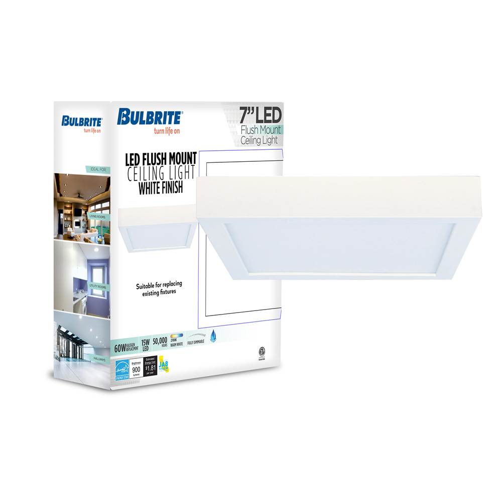 Bulbrite  15w Led 7'' Flush Mount White Square Dimmable Ja8 2700k 120v