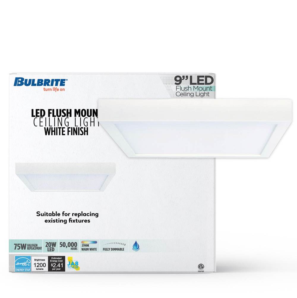 Bulbrite  20w Led 9'' Flush Mount White Square Dimmable Ja8 2700k 120v
