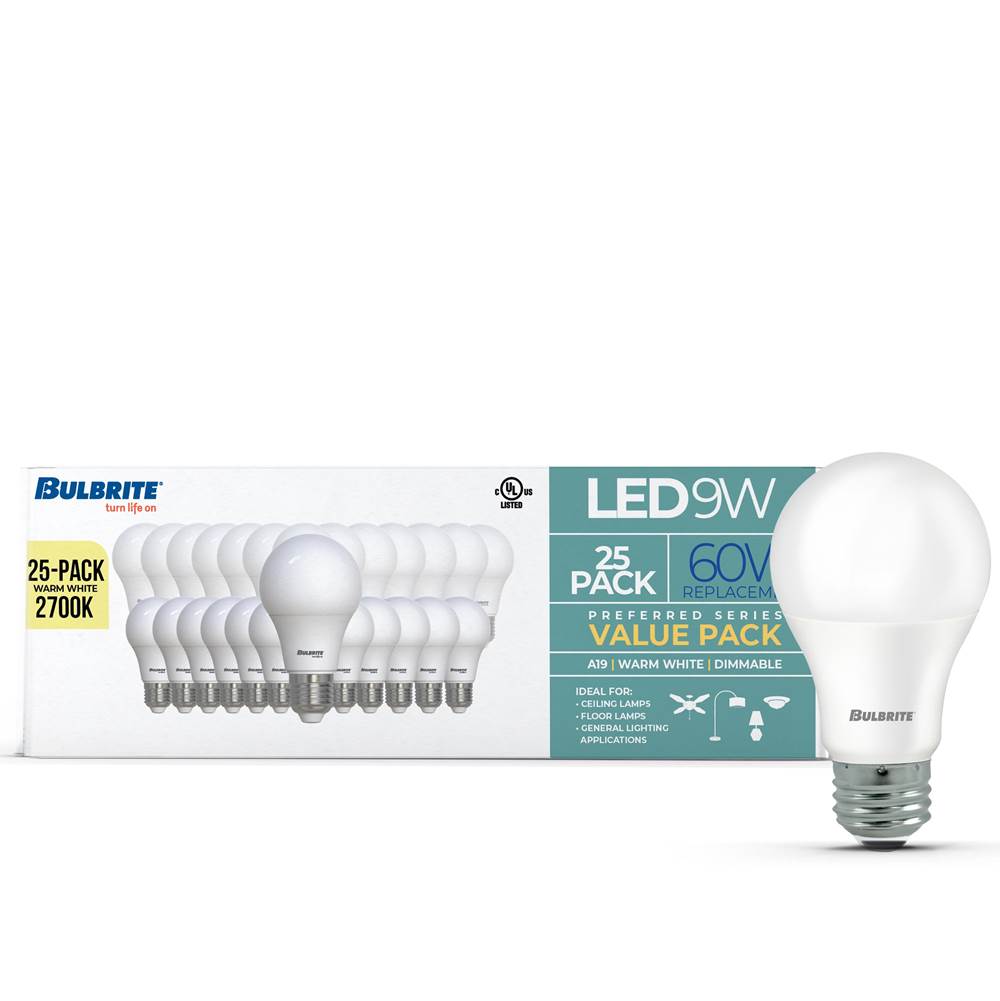 Bulbrite  9w Led A19 60w Equiv Preferred Dimmable 2700k E26 120v - 25pk