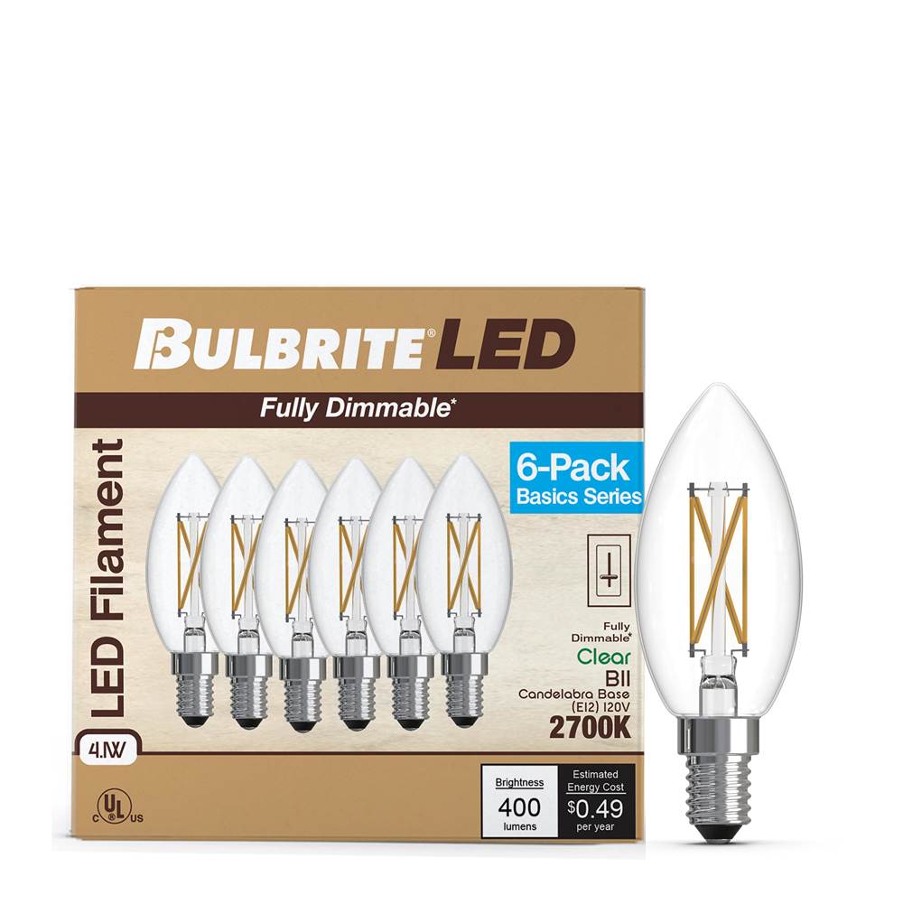 Bulbrite  4w Led B11 2700k Filament E12 Dim - 6pk