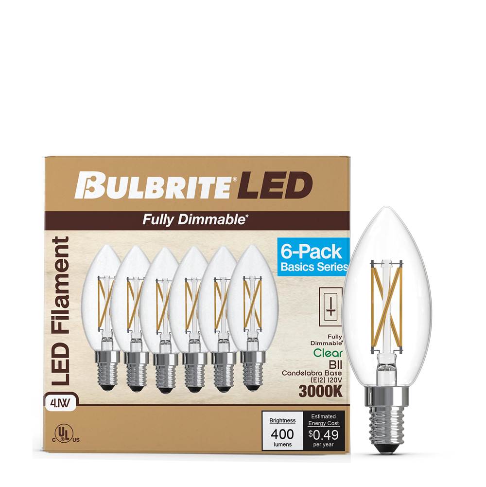 Bulbrite  4w Led B11 3000k Filament E12 Dim - 6pk