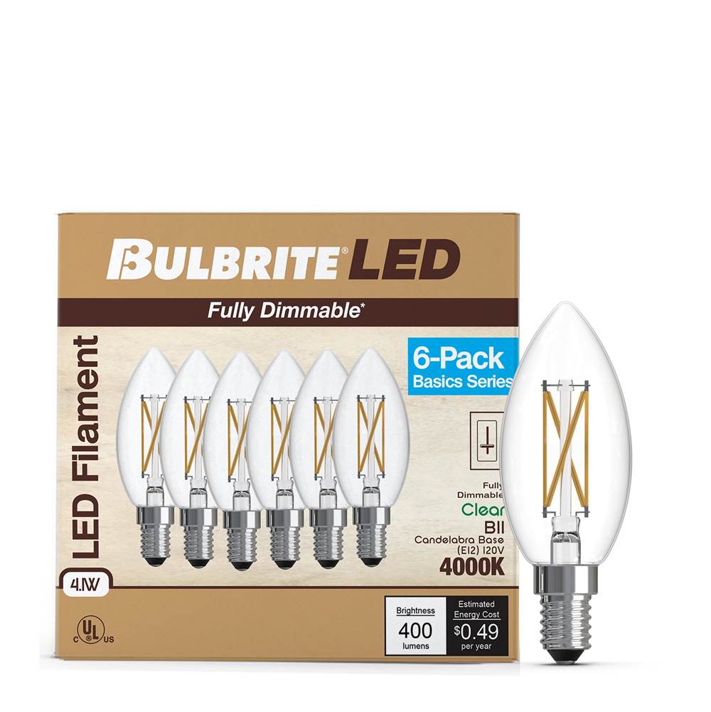 Bulbrite  4w Led B11 4000k Filament E12 Dim - 6pk