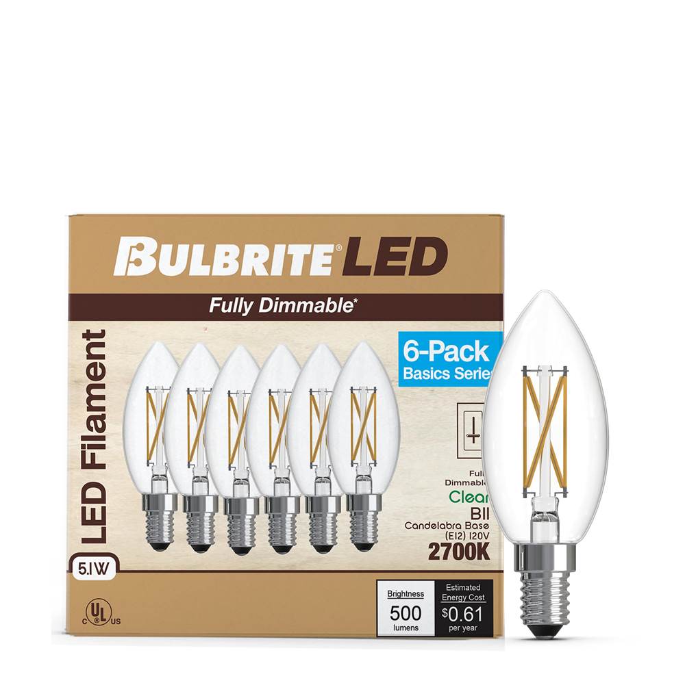 Bulbrite  5w Led B11 2700k Filament E12 Dim - 6pk