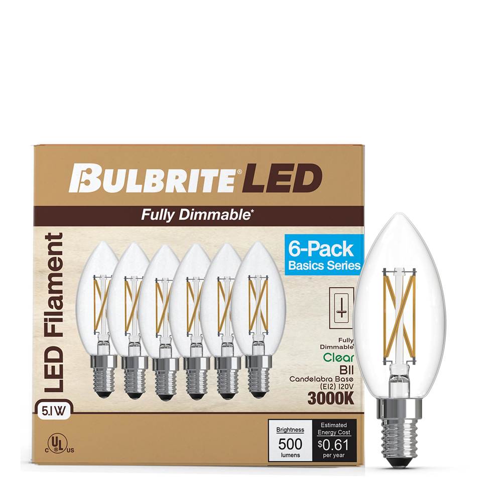 Bulbrite  5w Led B11 3000k Filament E12 Dim - 6pk