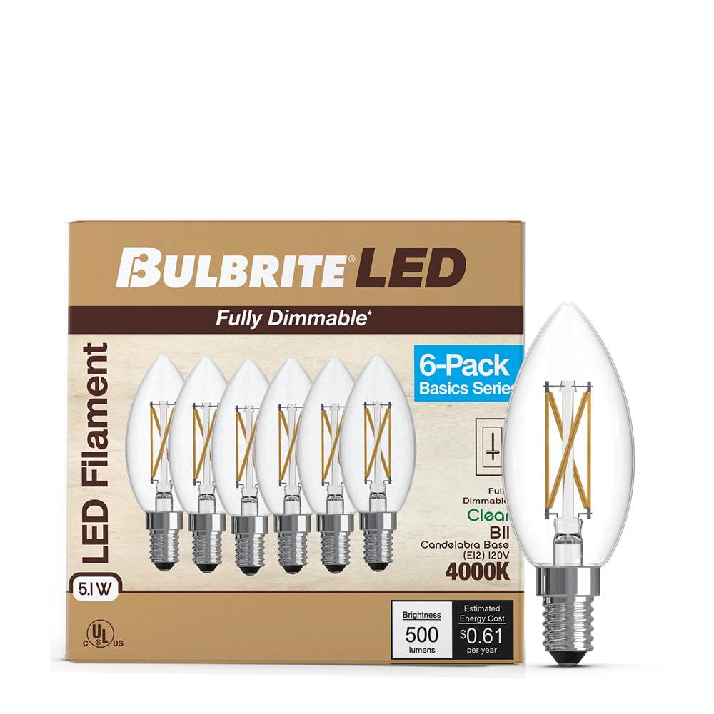Bulbrite  5w Led B11 4000k Filament E12 Dim - 6pk
