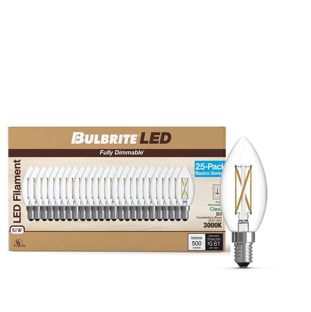 Bulbrite  5w Led B11 3000k Filament E12 Dim - 25pk