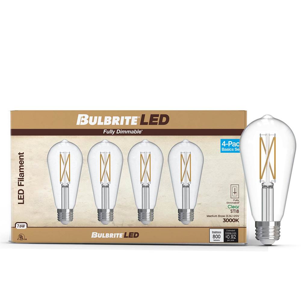 Bulbrite  7w Led St18 3000k Filament E26 Dim - 4pk
