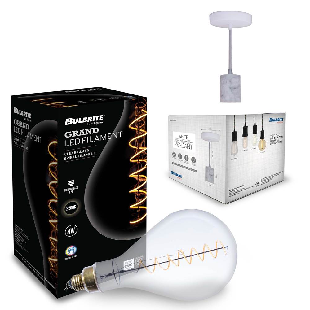 Bulbrite  4w Led Pear Shaped Grand 2200k Filament W/ White Marble Pendant With White String