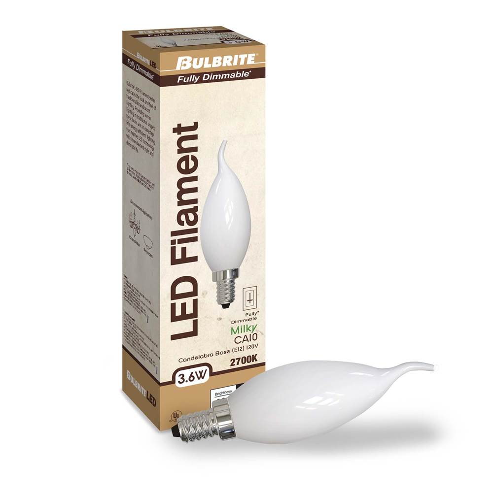 Bulbrite  4w Led Ca10 2700k Filament Milky E12 Fully Compatible Dimming