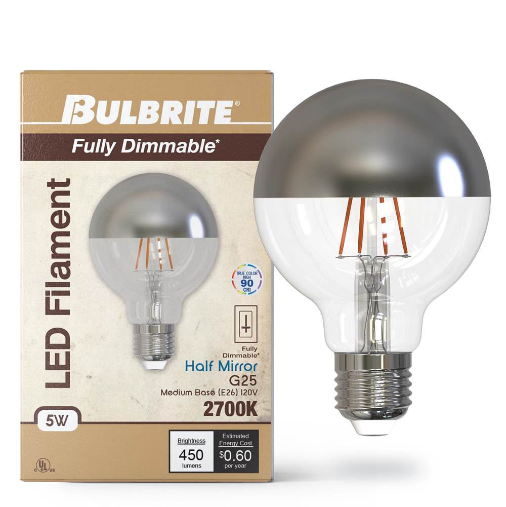 Bulbrite  5w Led G25 2700k Filament Half Mirror E26 Fully Compatible Dimming