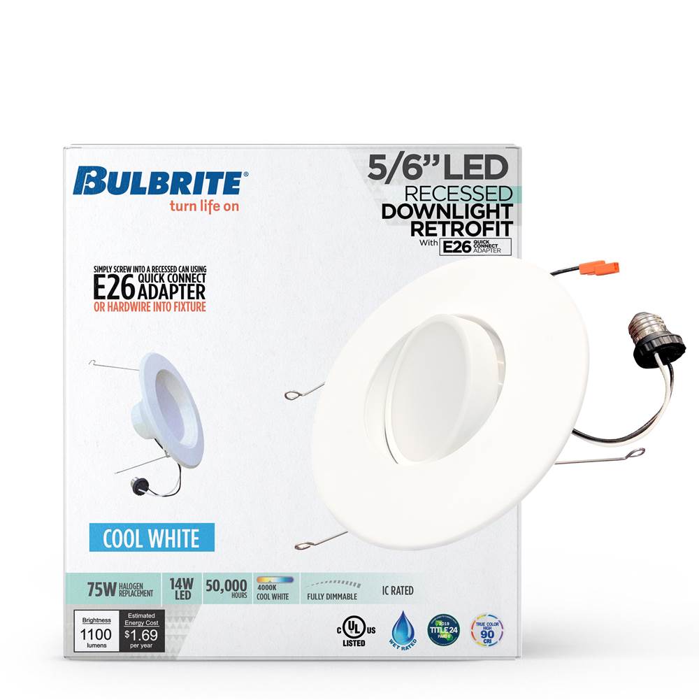 Bulbrite  14w Led 5/6'' Downlight Retrofit 4000k White Round Dimmable Ja8 120v