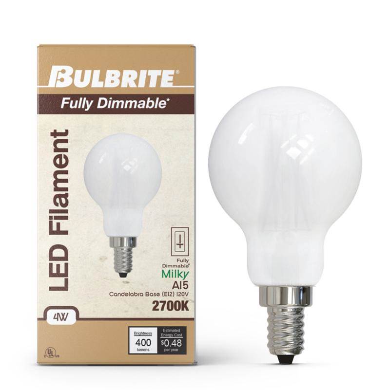 Bulbrite  4w Led A15 3000k Filament E12 Milky Fully Compatible Dimming