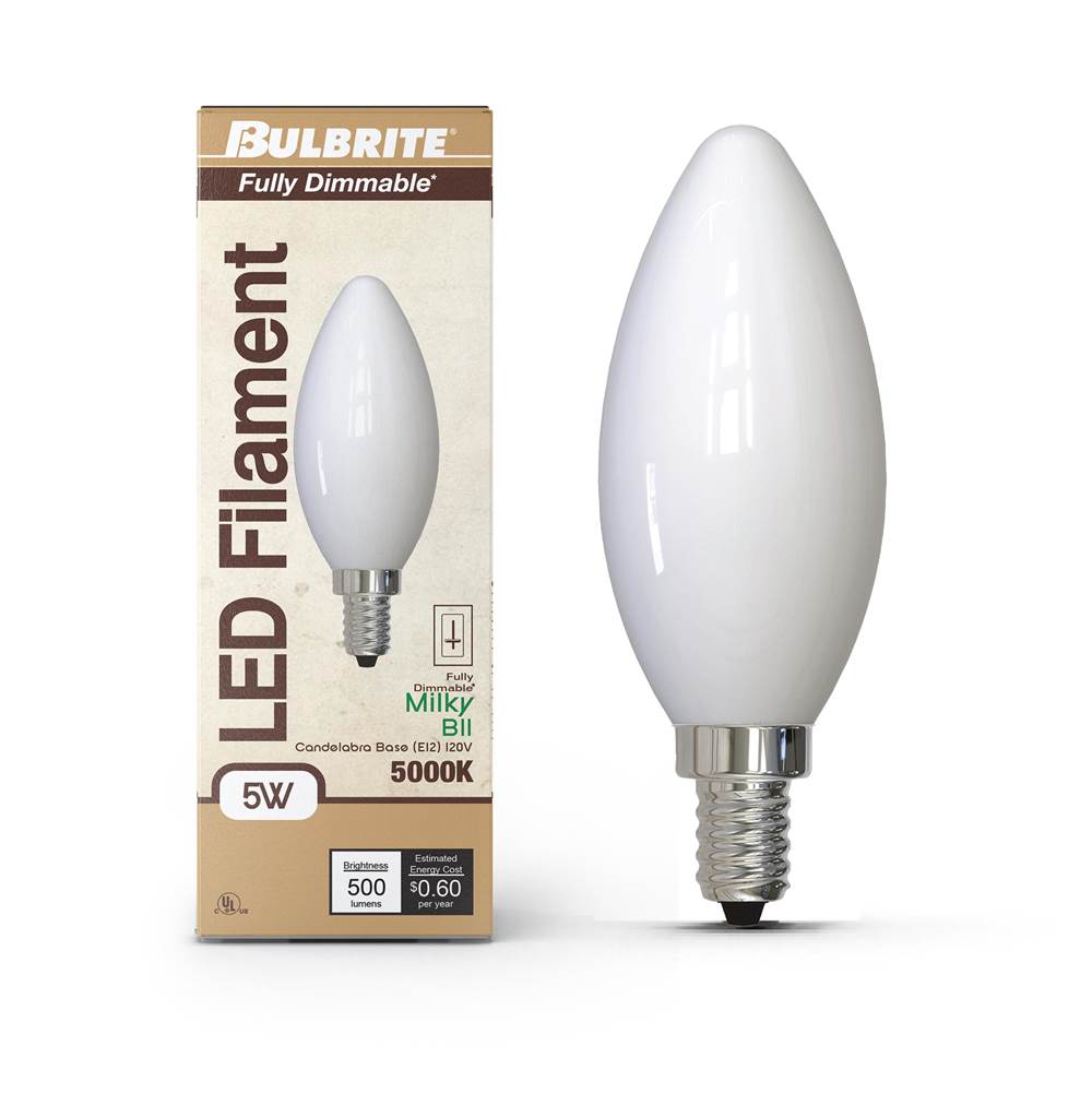 Bulbrite  5w Led B11 5000k Filament Milky E12 Fully Compatible Dimming