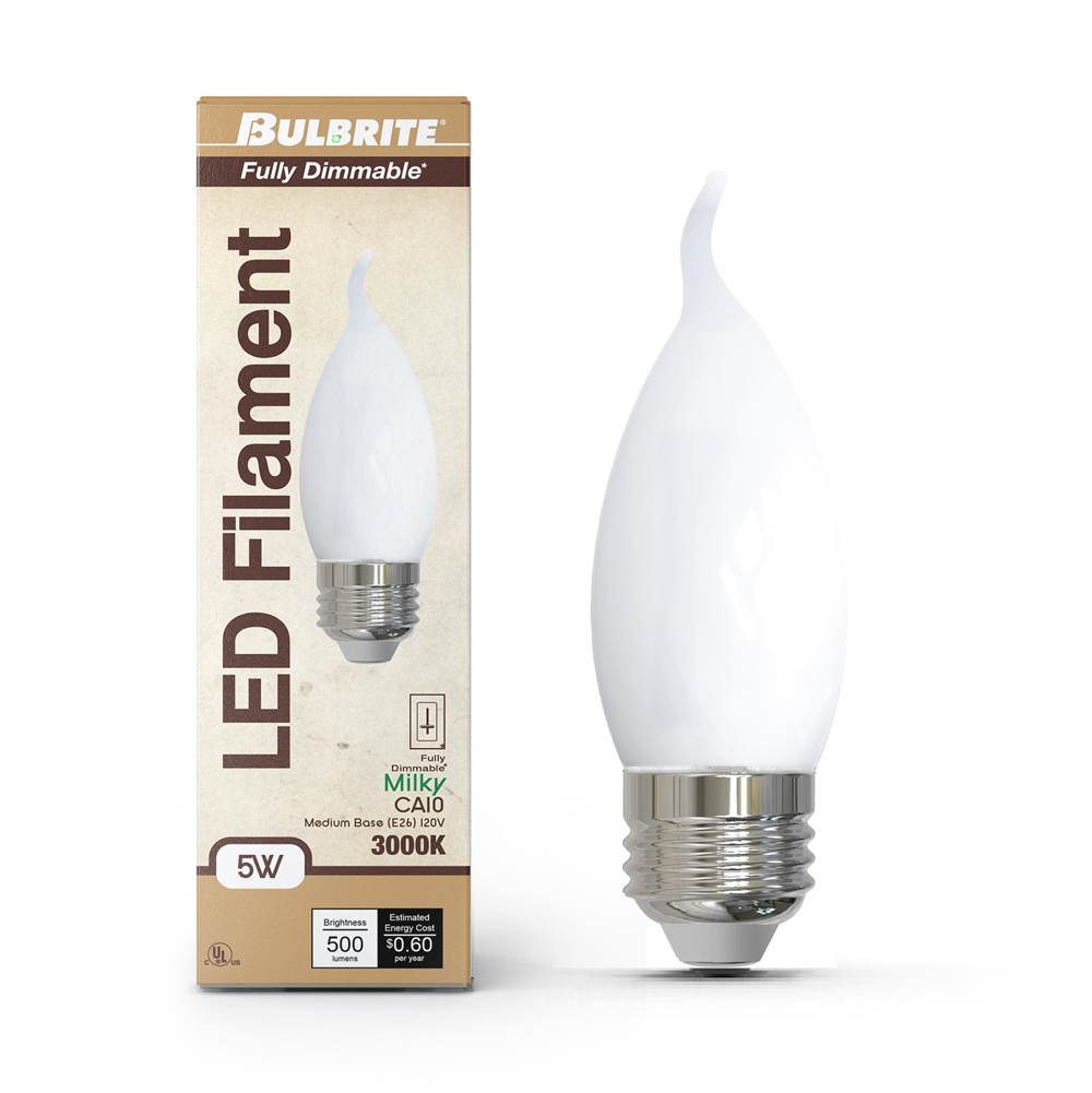 Bulbrite  5w Led Ca10 3000k Filament E26 Milky Fully Compatible Dimming