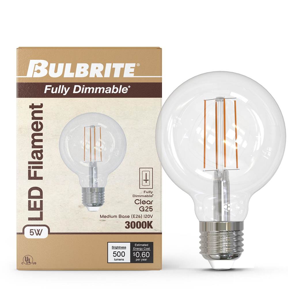 Bulbrite  5w Led G25 3000k Filament Fully Compatible Dimming