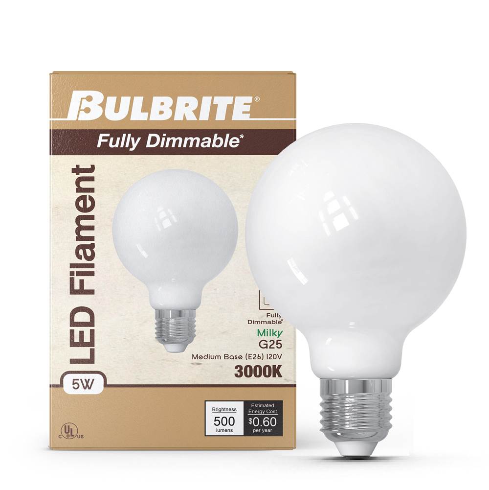 Bulbrite  5w Led G25 3000k Filament Milky Fully Compatible Dimming