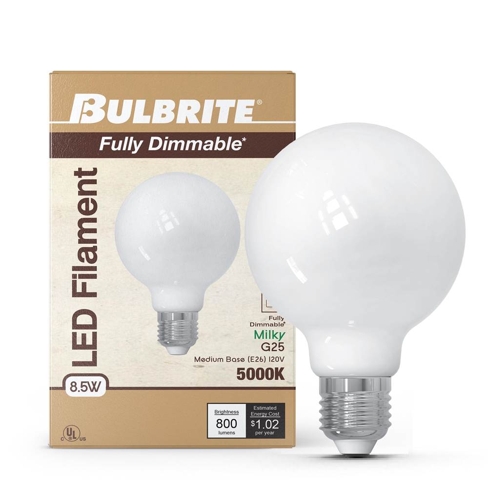 Bulbrite  8.5w Led G25 5000k Filament Milky Fully Compatible Dimming