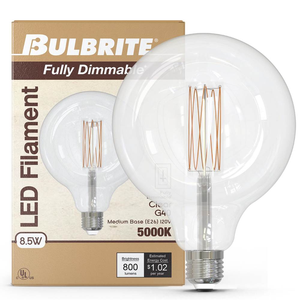 Bulbrite  8.5w Led G40 4000k Filament Fully Compatible Dimming