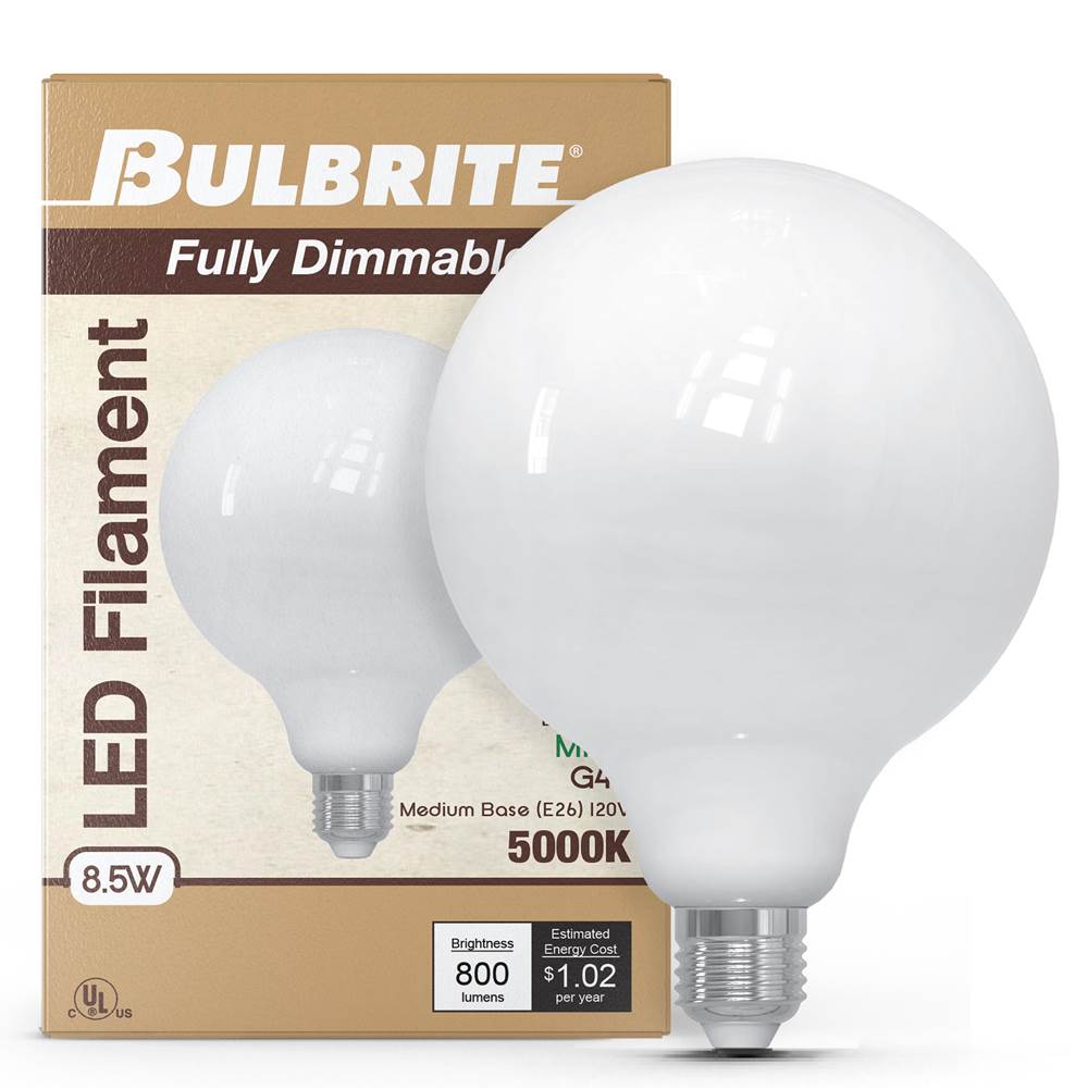Bulbrite  8.5w Led G40 5000k Filament Milky Fully Compatible Dimming