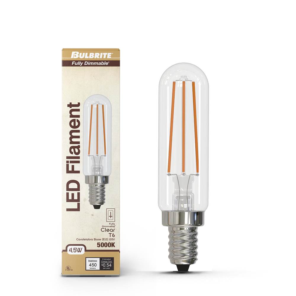 Bulbrite  4.5w Led T6 5000k Filament E12 Fully Compatible Dimming