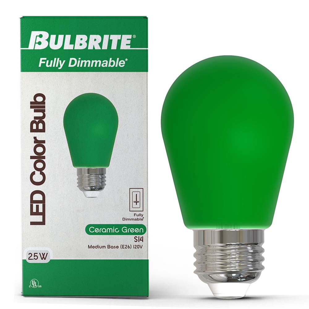 Bulbrite  2.5w Led S14 Green Filament Dimmable