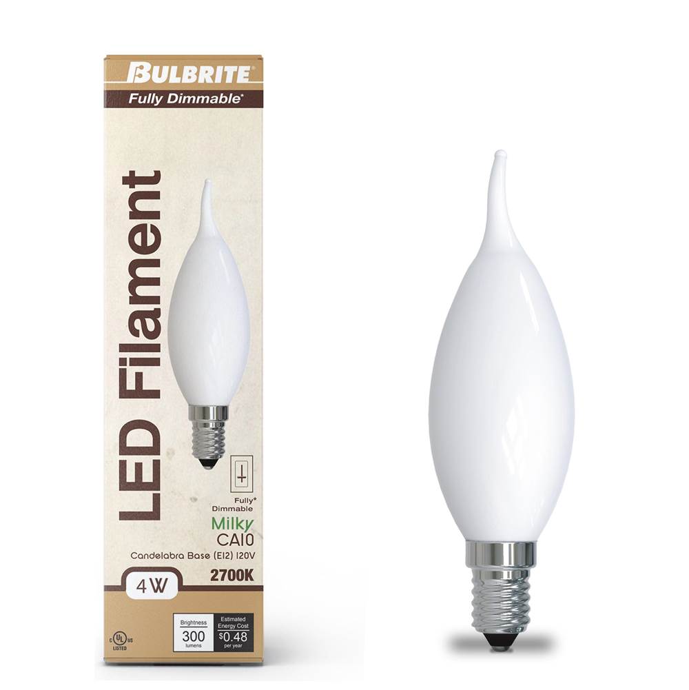 Bulbrite  4.5w Led Ca10 3000k Filament Milky E12 Fully Compatible Dimming