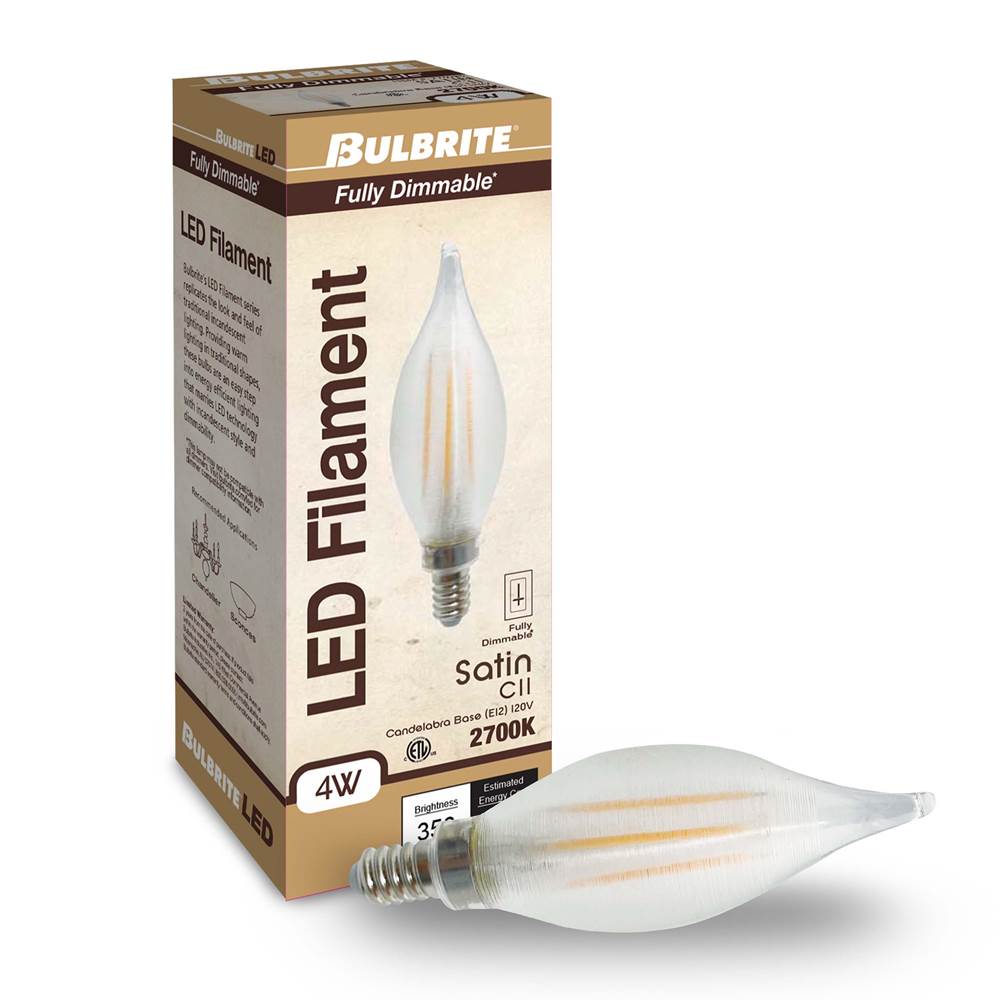 Bulbrite  4w Led C11 2700k Filament E12 Satin Spunlite Fully Compatible Dimming